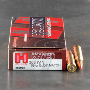 20rds – 308 Win Hornady Superformance Match 168gr. ELD Match Ammo