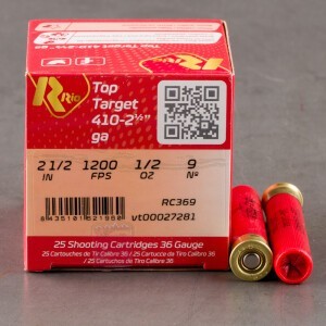 25rds – 410 Bore Rio Top Target 2-1/2" 1/2oz. #9 Shot Ammo