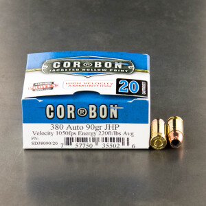 20rds - .380 Auto Corbon 90gr. Hollow Point Ammo