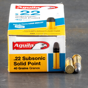 50rds - 22LR Aguila Sub-Sonic 40gr. Solid Point Ammo 50rds - 22LR Aguila Sub-Sonic 40gr. Solid Point Ammo