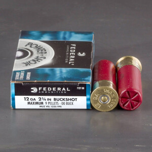 250rds – 12 Gauge Federal Power Shok 2-3/4" 9 Pellet 00 Buck Shot Ammo