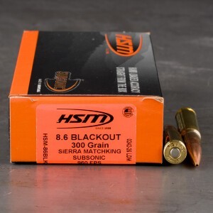 20rds – 8.6 Blackout HSM Subsonic 300gr. HPBT MatchKing Ammo