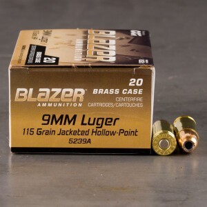 20rds – 9mm Blazer Brass 115gr. JHP Ammo