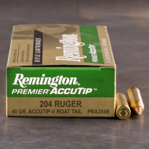 20rds - 204 Ruger Remington Premier Accutip-V 40gr. Boat Tail Polymer Tip Ammo