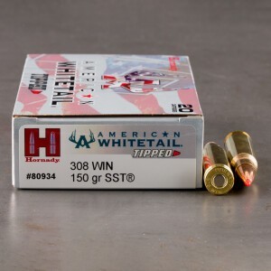 20rds – 308 Win Hornady American Whitetail Tipped 150gr. SST Ammo