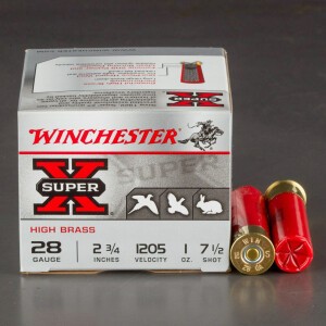 25rds - 28 Gauge Winchester Super-X High Brass 2 3/4" 1oz. #7 1/2 Shot Ammo