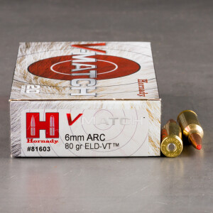 20rds – 6mm ARC Hornady V-Match 80gr. ELD-VT Ammo