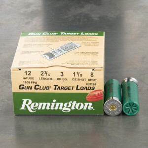 250rds - 12 Gauge Remington Gun Club 2 3/4"  1 1/8oz. #8 Shot