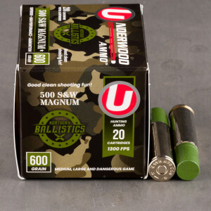 20rds – 500 S&W Underwood 600gr. Wide Flat Nose Hard Cast Ammo