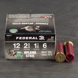 25rds – 12 Gauge Federal Upland Steel 2-3/4" 1-1/8oz. #6 Shot Ammo