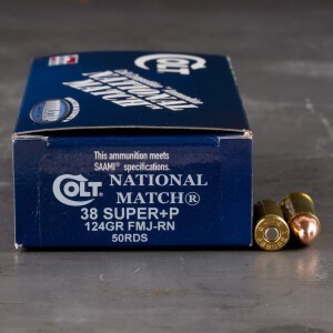 50rds – 38 Super +P Colt National Match 124gr. FMJ Ammo