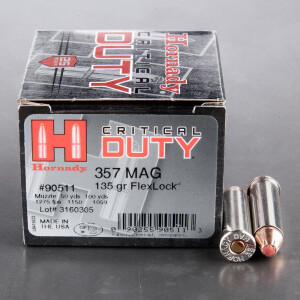250rds – 357 Magnum Hornady Critical Duty 135gr. JHP Ammo
