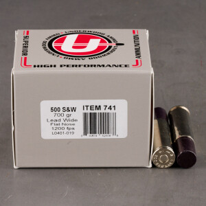 20rds – 500 S&W Underwood 700gr. Wide Flat Nose Hard Cast Ammo