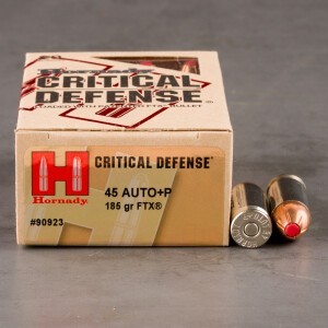 20rds – 45 ACP +P Hornady Critical Defense 185gr. JHP Ammo