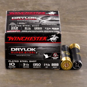 25rds - 10 Gauge Winchester Drylok Super Steel 3 1/2" 1 5/8oz. #BBB Shot Ammo