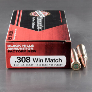 20rds - 308 Black Hills 168gr. Match Boat-Tail Hollow Point Ammo