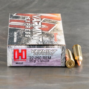 20rds - 22-250 Hornady 55gr. V-Max Polymer Tip Ammo