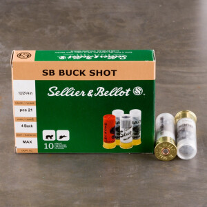 10rds - 12 Gauge Sellier & Bellot 2 3/4" Max Dram 21 Pellet #4 Buckshot Ammo