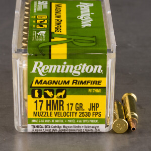 50rds – 17 HMR Remington Magnum Rimfire 17gr. JHP Ammo