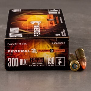 20rds – 300 AAC Blackout Federal Subsonic 190gr. Fusion Tipped Ammo
