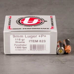 20rds – 9mm +P+ Underwood 115gr. Xtreme Penetrator Ammo