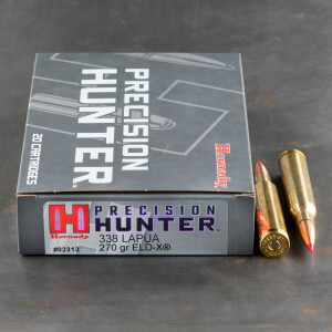 20rds – 338 Lapua Magnum Hornady Precision Hunter 270gr. ELD-X Ammo