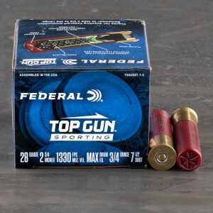 25rds – 28 Gauge Federal Top Gun Sporting 2-3/4" 3/4oz. #7.5 Shot Ammo