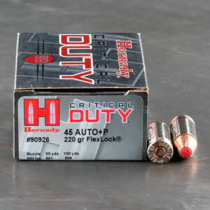 20rds – 45 ACP +P Hornady Critical Duty 220gr. FlexLock Ammo