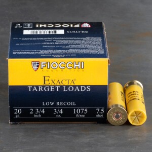 25rds - 20 Gauge Fiocchi 2 3/4" 3/4oz. #7 1/2 Shot Trainer Ammo 25rds - 20 Gauge Fiocchi 2 3/4" 3/4oz. #7 1/2 Shot Trainer Ammo