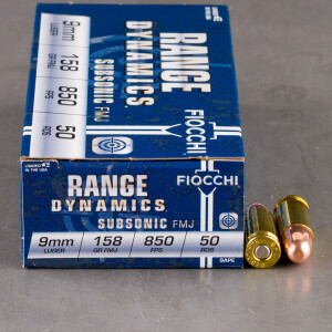 50rds - 9mm Fiocchi 158gr. Sub-Sonic FMJ Ammo