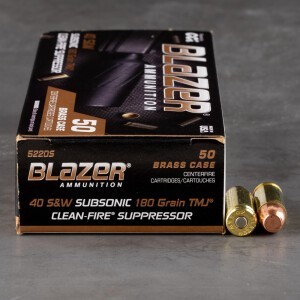 500rds – 40 S&W Blazer Brass Clean-Fire Suppressor 180gr. TMJ Ammo