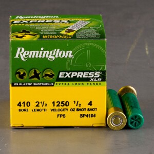 25rds – 410 Bore Remington Express XLR 2-1/2" 1/2oz. #4 Shot Ammo