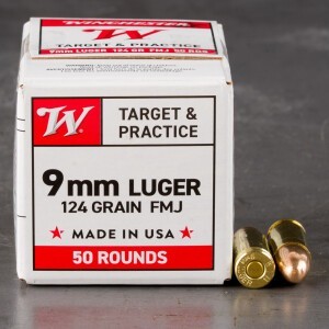 50rds – 9mm Winchester USA 124gr. FMJ Ammo