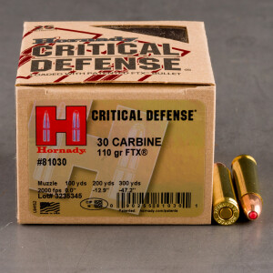 250rds - 30 Carbine Hornady FTX Critical Defense 110gr. JHP Ammo