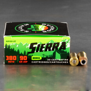 20rds – 380 Auto Sierra Outdoor Master 90gr. JHP Ammo