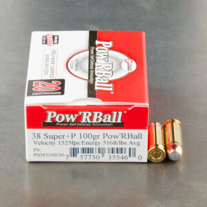 20rds - 38 Super Auto Corbon Pow'RBall 100gr. +P Ammo