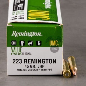 50rds – 223 Rem Remington UMC 45gr. JHP Ammo