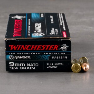 50rds - 9mm Winchester Ranger NATO 124gr. FMJ Ammo