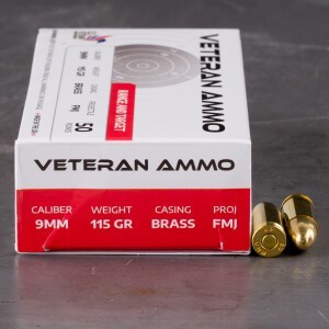 1000rds – 9mm Veteran Ammo 115gr. FMJ Ammo