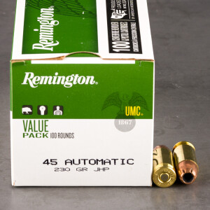 100rds - 45 ACP Remington UMC 230gr. JHP Ammo