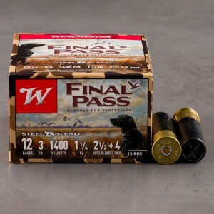 25rds – 12 Gauge Winchester Final Pass 3" 1-1/4oz. #2.5 & #4 Steel Shot Ammo