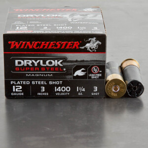 25rds - 12 Gauge Winchester Drylok Super Steel  Magnum 3" 1-1/4 Ounce #3 Shot Ammo
