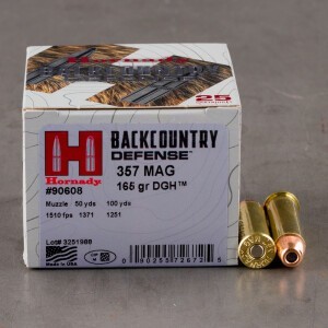 25rds – 357 Magnum Hornady Backcountry Defense 165gr. DGH Ammo