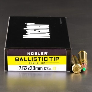 20rds – 7.62x39 Nosler 123gr. Ballistic Tip Ammo