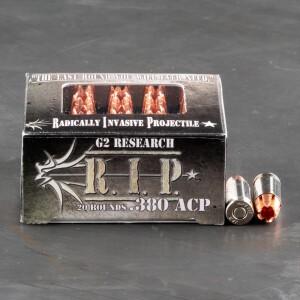 20rds - 380 Auto G2 Research RIP 62gr. LF HP Ammo