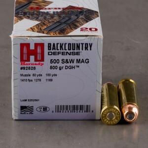 20rds – 500 S&W Magnum Hornady Backcountry Defense 500gr. DGH Ammo