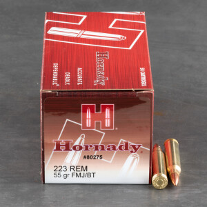 50rds –  223 Rem Hornady Brass Training 55gr. FMJ Ammo