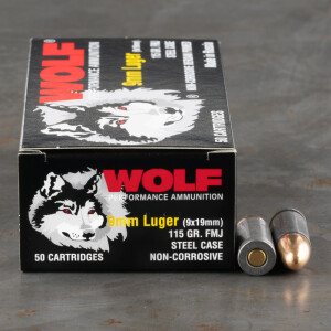 1000rds – 9mm Wolf 115gr. FMJ Ammo