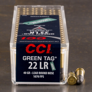 100rds - 22LR CCI Green Tag 40gr. Lead Round Nose Ammo