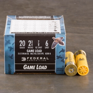 250rds - 20 Gauge Federal Game Shok 2 3/4" 7/8oz. #6 Shot Ammo